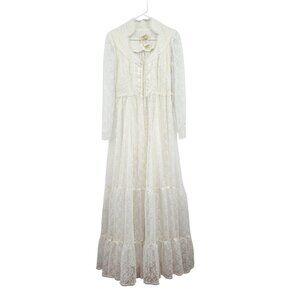 Gunne Sax Vintage Women's Cream Lace Renaissance Romantic Bridal Maxi Dress